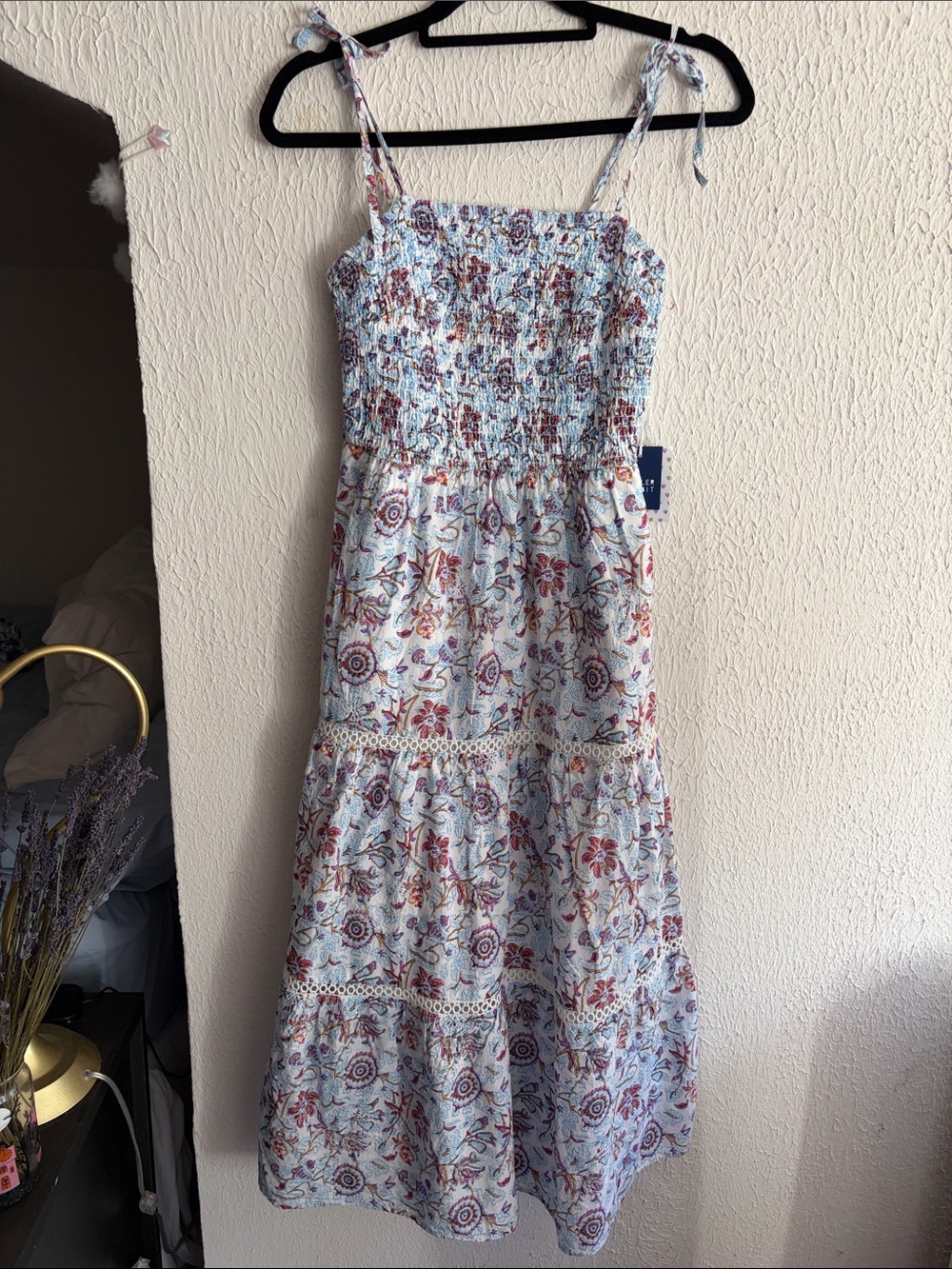 Roller Rabbit Light Blue Floral Midi Dress with Rust Accents